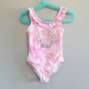 Pink Tie Dye One Piece Swimsuit With Seashell & Sequins Girl Size Small 5